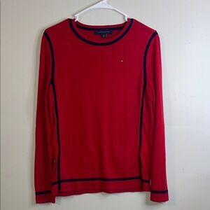Tommy Hilfiger Red Knit Top with Navy Trim Small